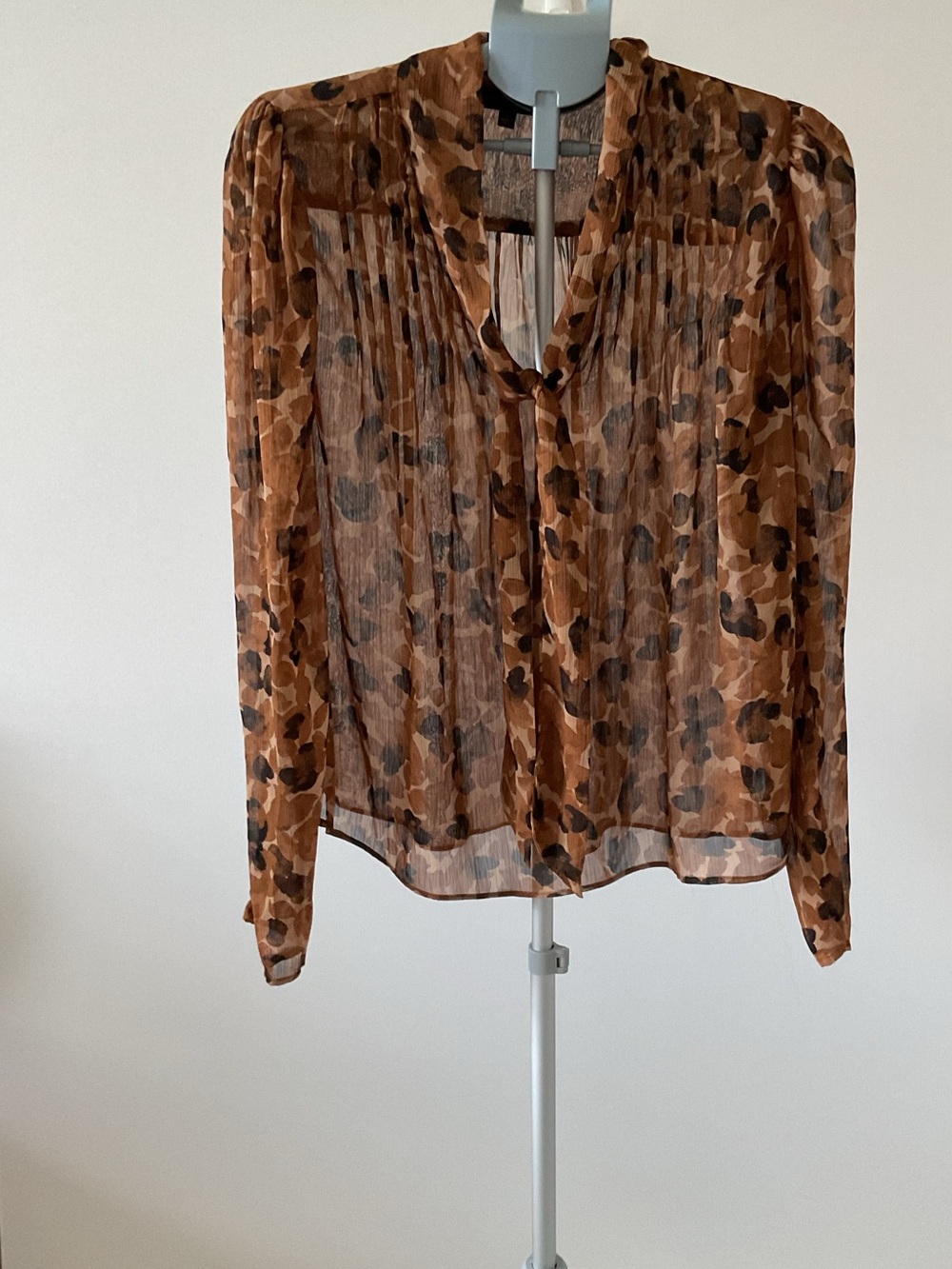 Sugarlips Sheer Animal Print Tie Neck Long Sleeve Blouse Large